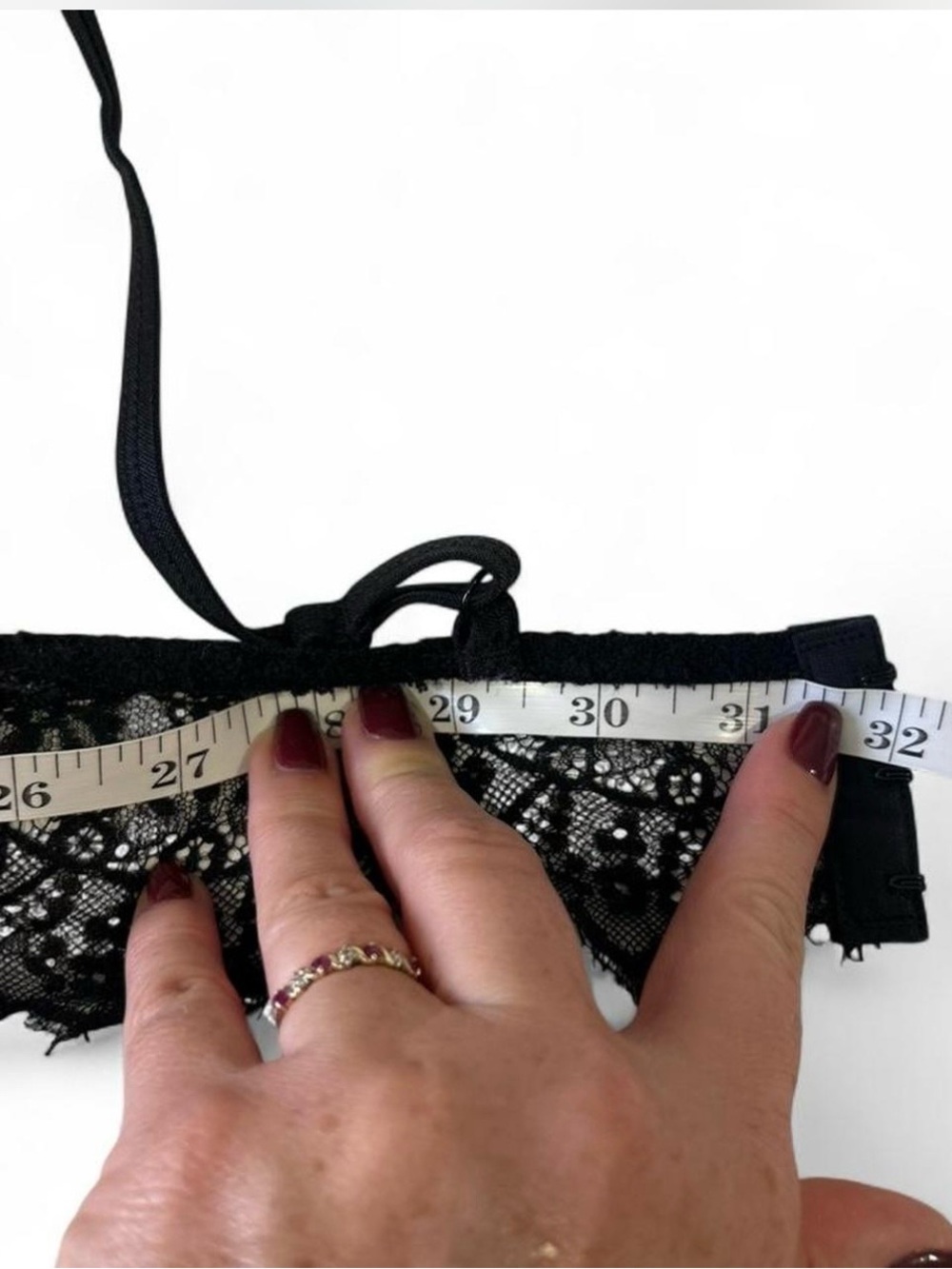 Sheer Black Fairy Goth Scalloped Lace Cami Bralette Deep V-neck Double Straps M - Picture 6 of 7